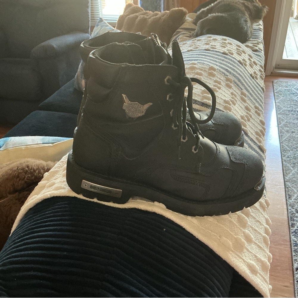 Harley-Davidson Black Leather Lace-Up Motorcycle Boots